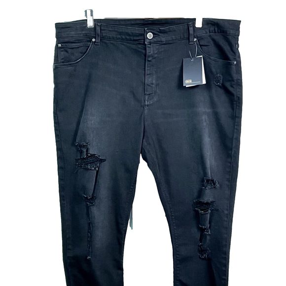 ASOS Plus Size Black Denim Jeans Distressed Cropped Skinny W44 Short NWT - Picture 1 of 12